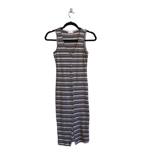 Altar’d State S stripe button down dress white brown tank top - Picture 1 of 8